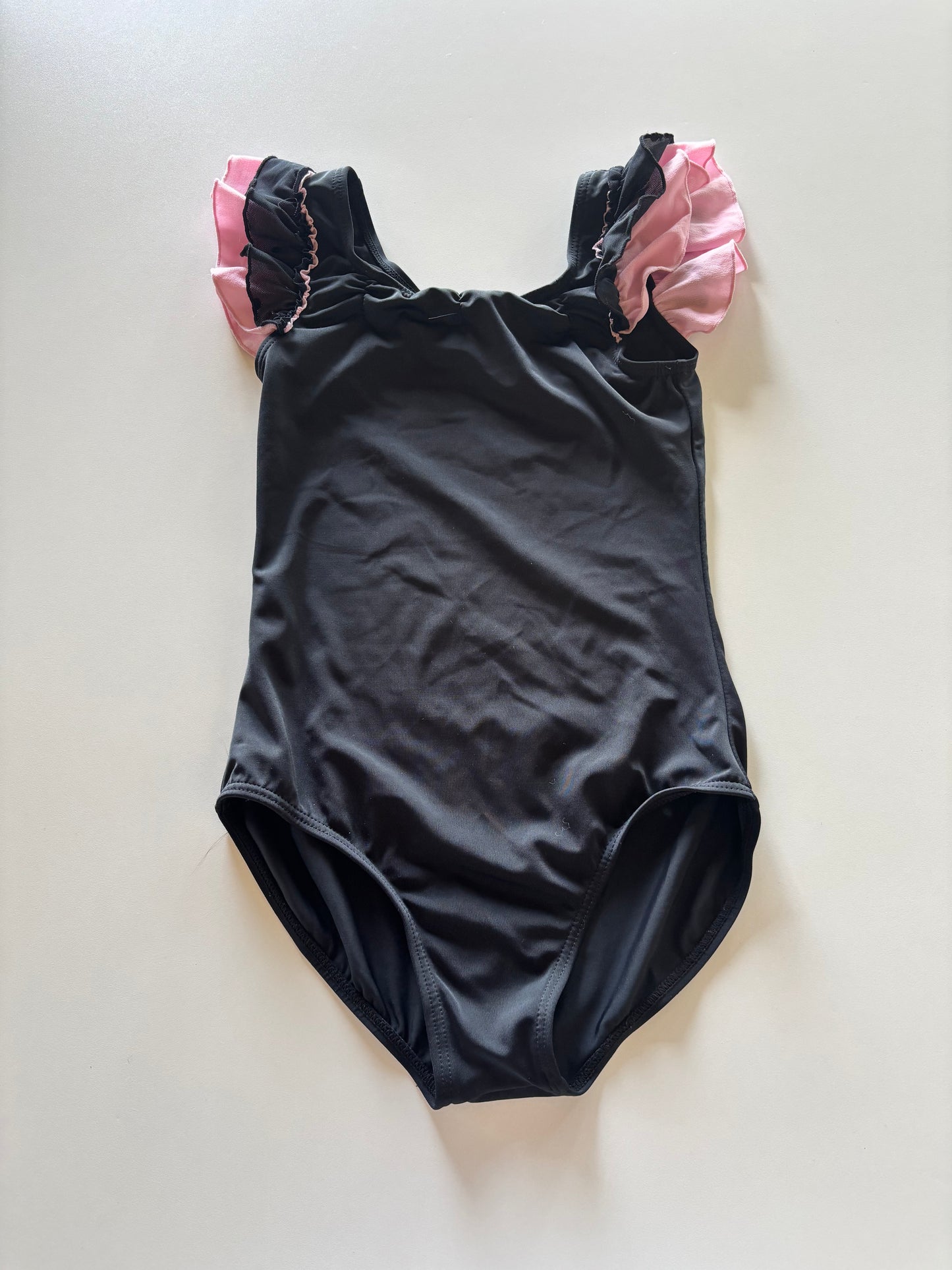 Black with pink Flutter Sleeves Bodysuit