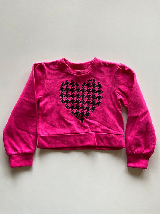 Cropped Pink Houndstooth Heart Crewneck