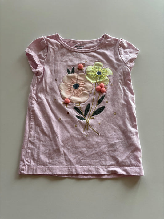 Pink Flower Embellished Tee