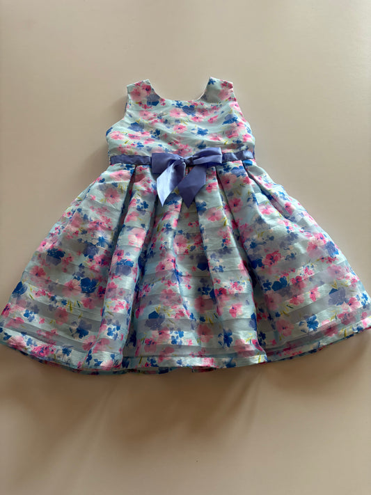 Blue Striped Floral Party Dress