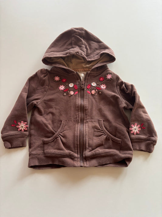 Brown Embellished Zip Up Hoodie