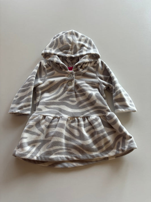 Hooded Grey Zebra Fleece Dress