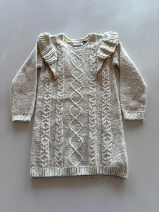 White & Gold Knit Sweater Dress