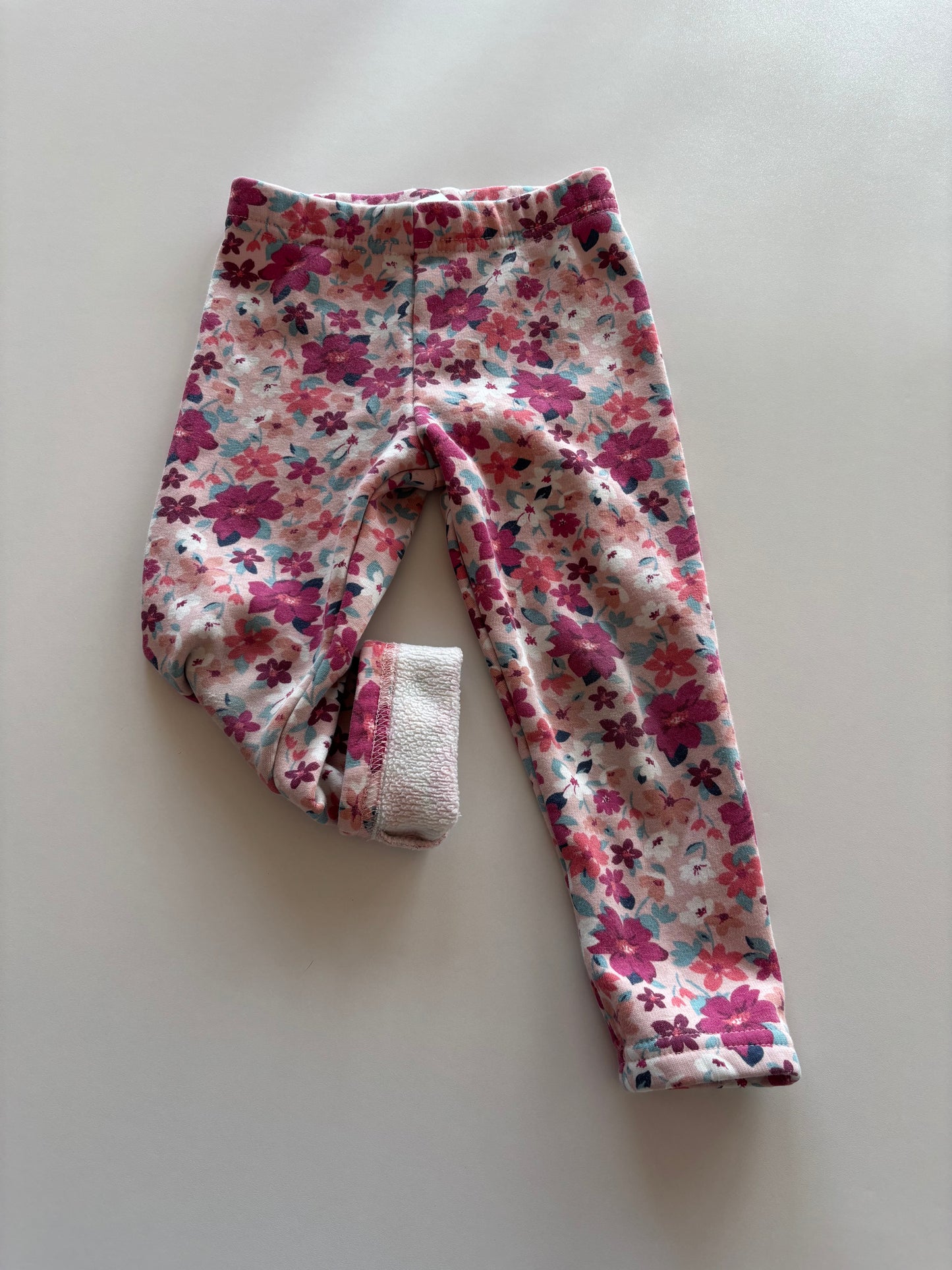 Pink Floral Fleece Lined Leggings
