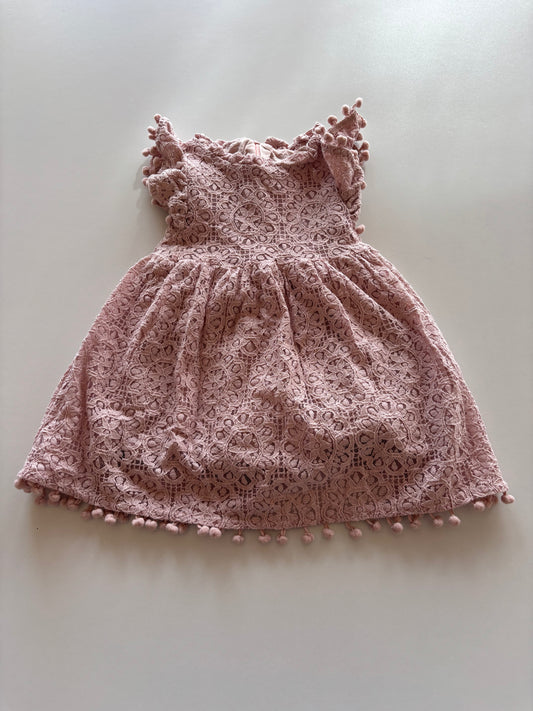 Mauve Lace Dress with Poms