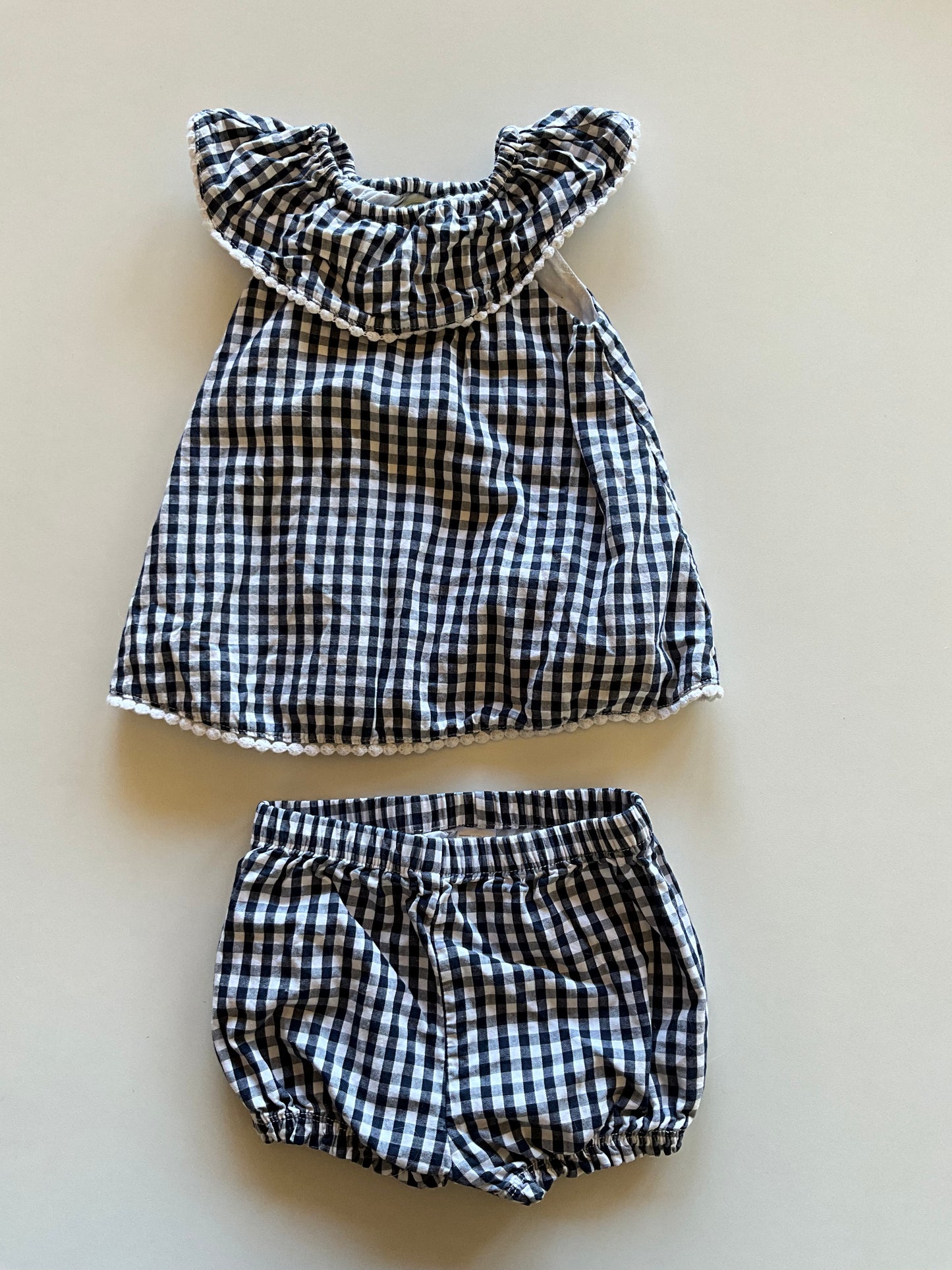 2pc Navy & White Checkered Outfit