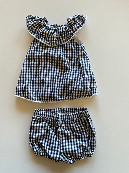 2pc Navy & White Checkered Outfit