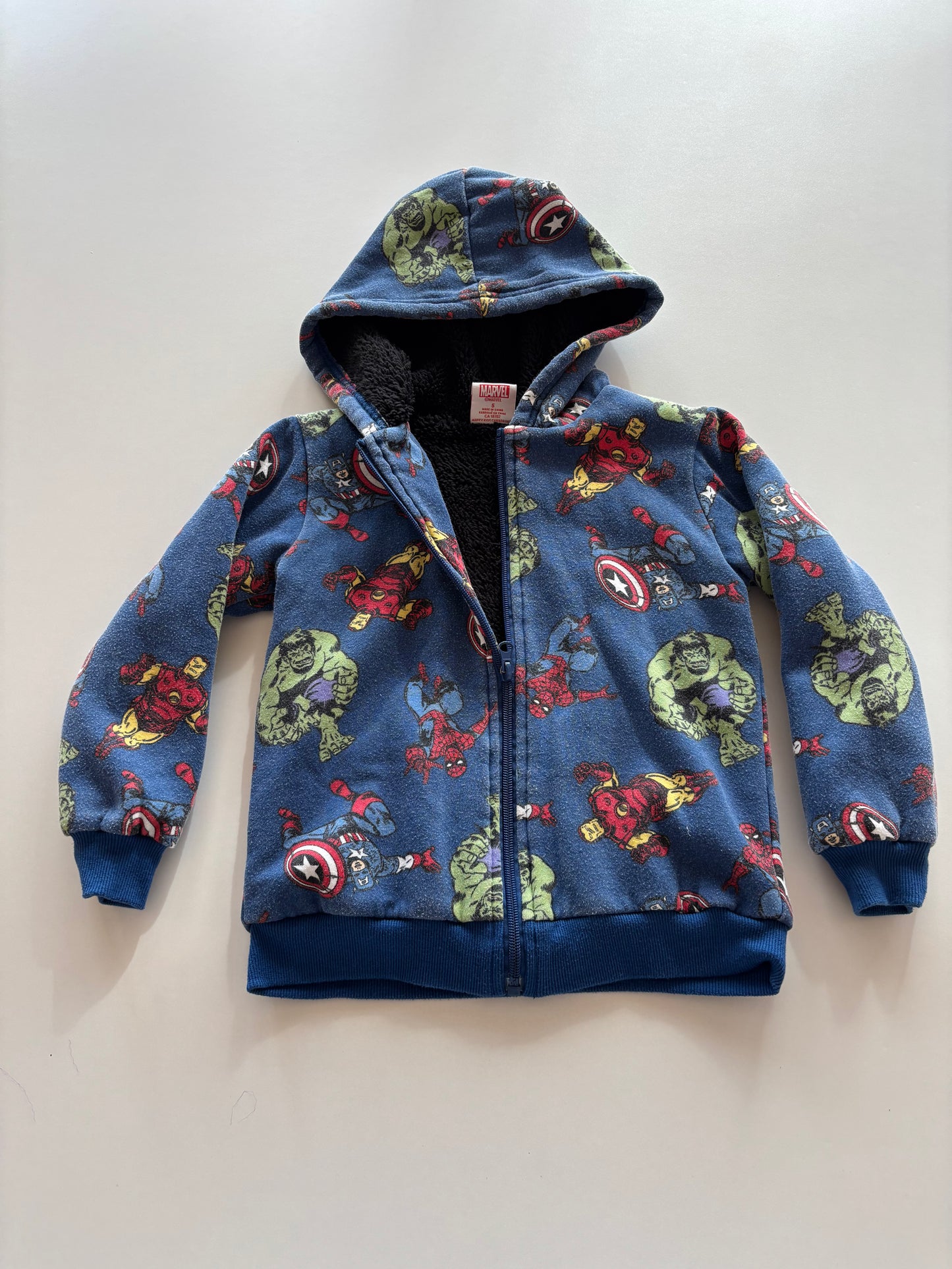 Blue Sherpa Lined Marvel Zip Up Hoodie