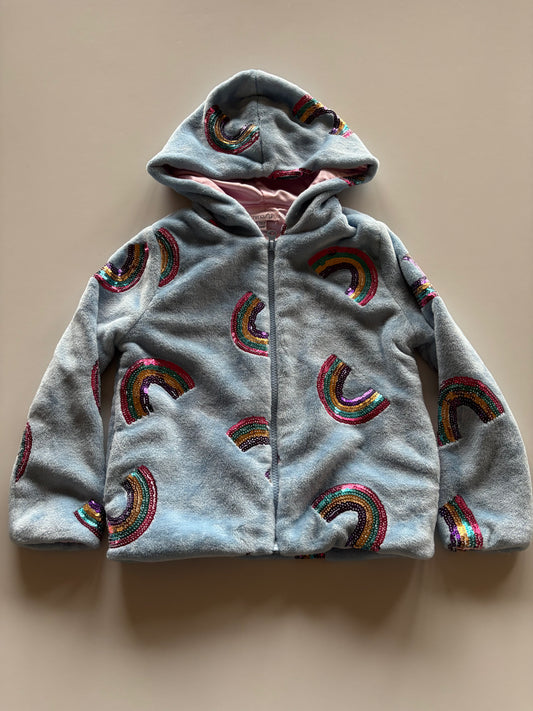 Blue Fuzzy Sequin Rainbow Zip Up Hoodie