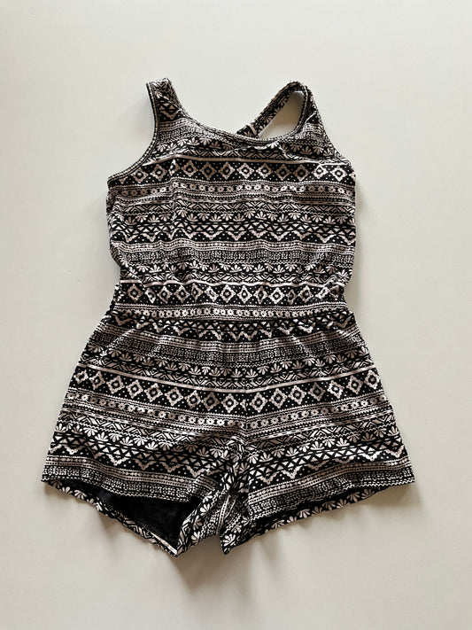 Cream & Black Patterned Romper
