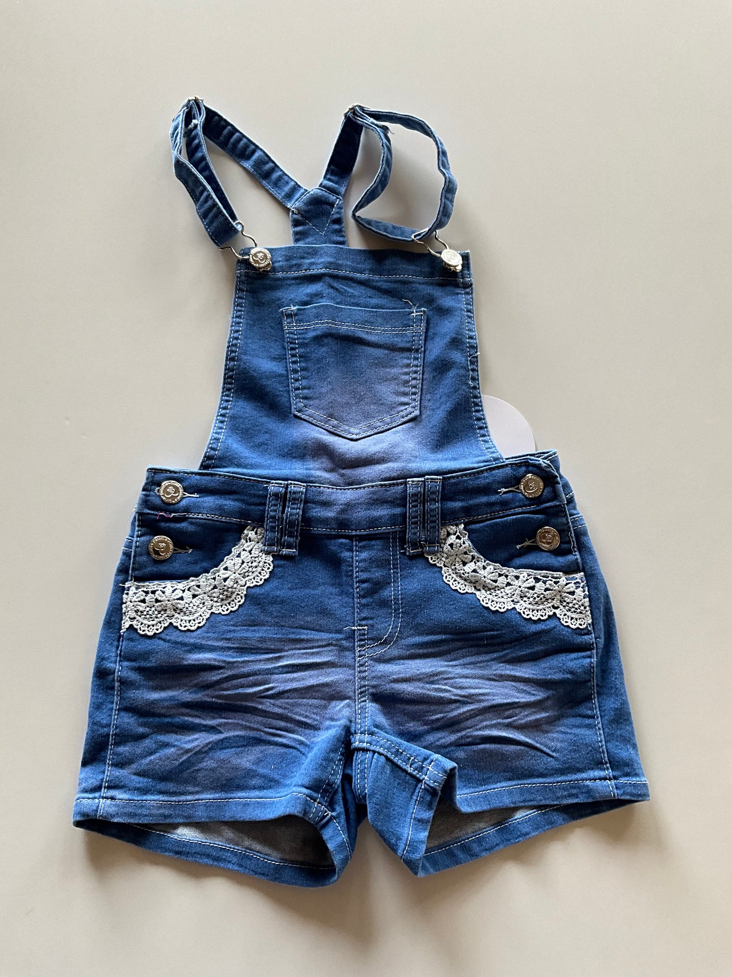 BNWT Lace Applique Denim Overall Shorts