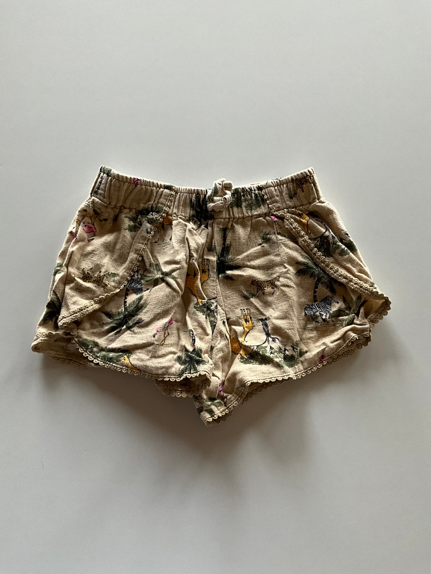 Tan Linen Safari Animal Shorts