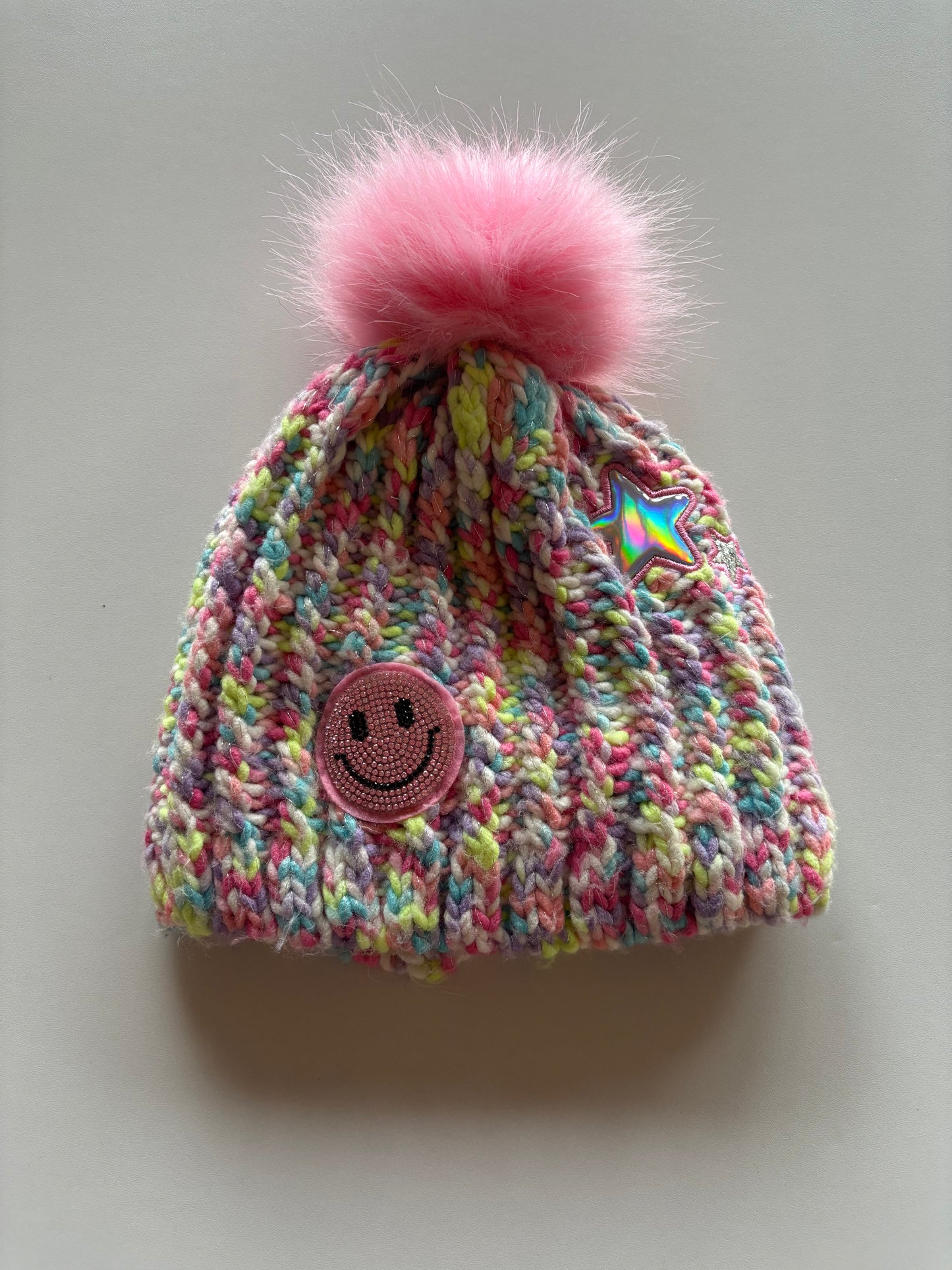 Rainbow Knit Pom Toque