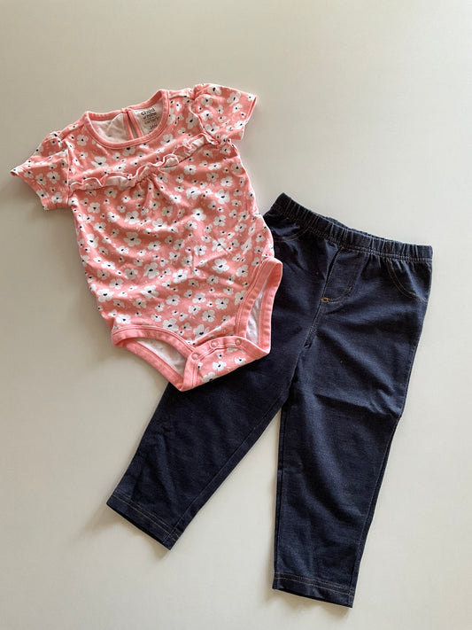 2pc Pink Floral Onesie & Jeggings