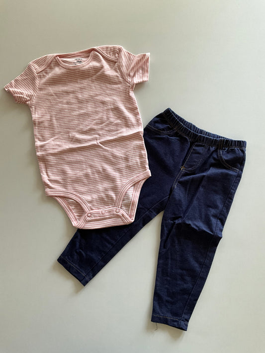 2pc Striped Onesie & Jeggings