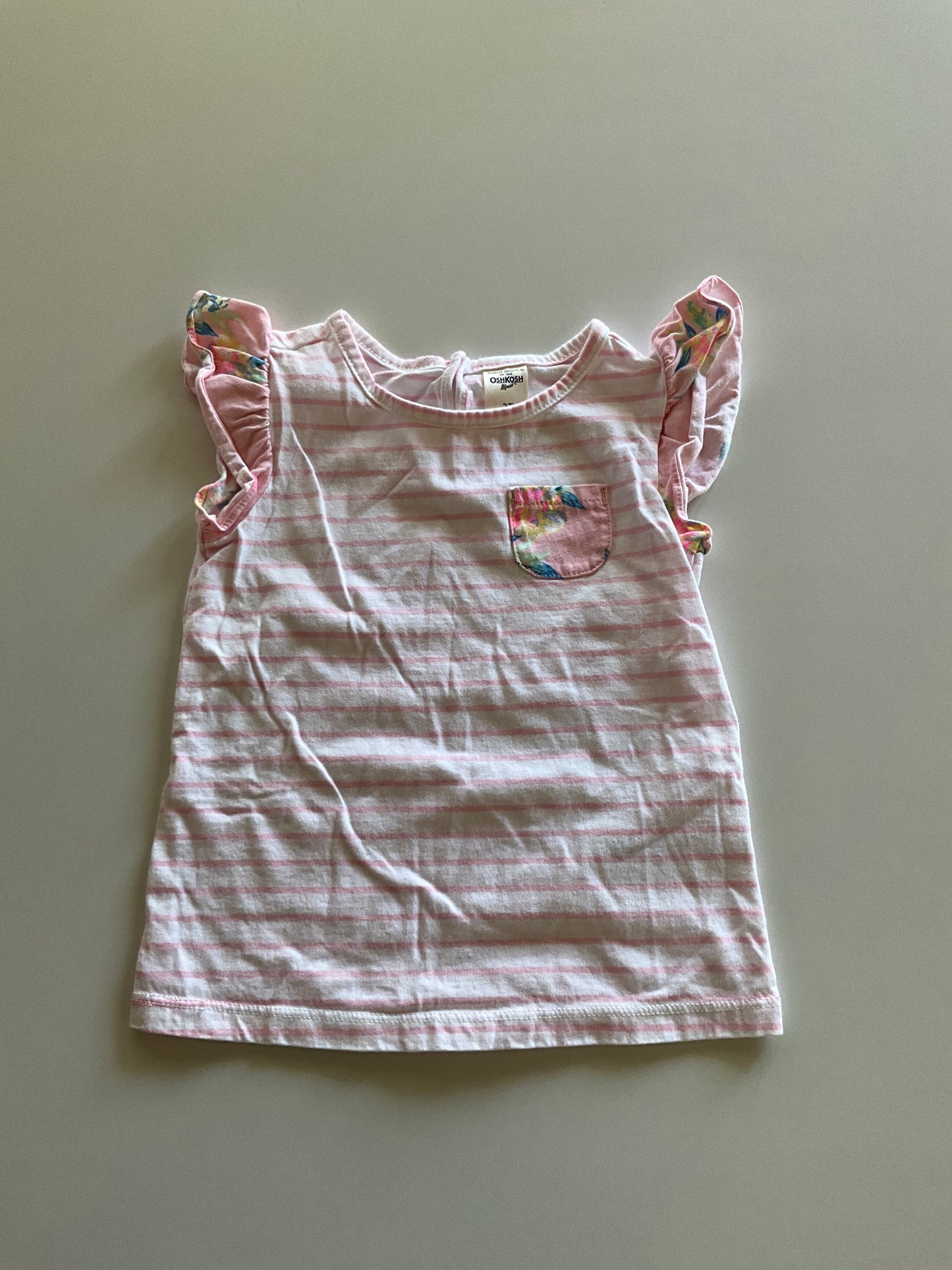 Pink Striped Floral Pocket Tee