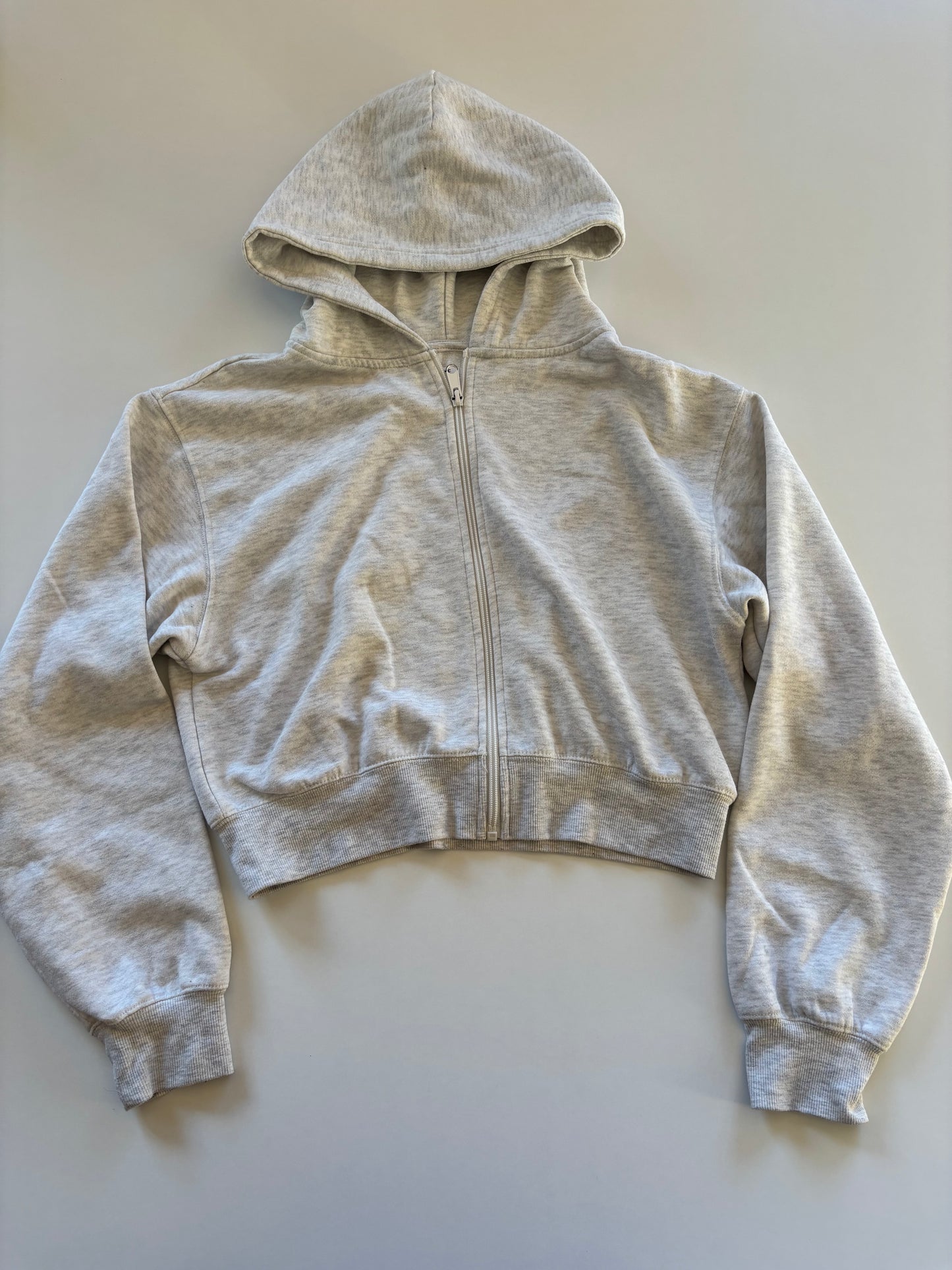 Light Grey Melange Cropped Zip Up Hoodie