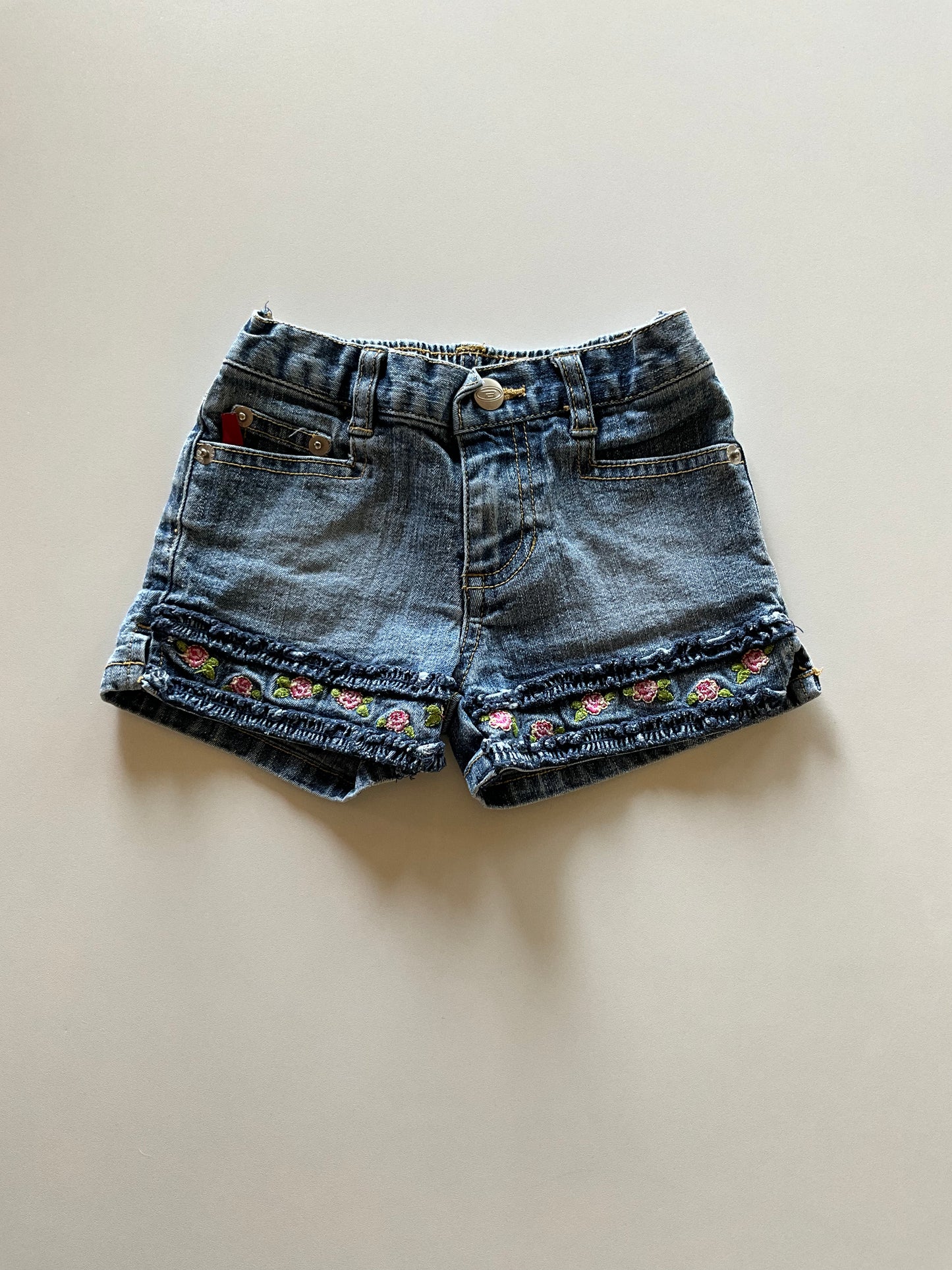 Embroidered Rose Denim Shorts