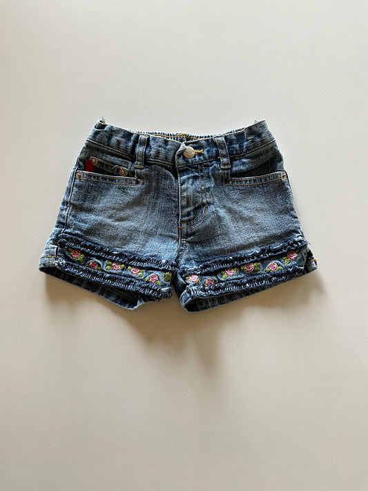Embroidered Rose Denim Shorts