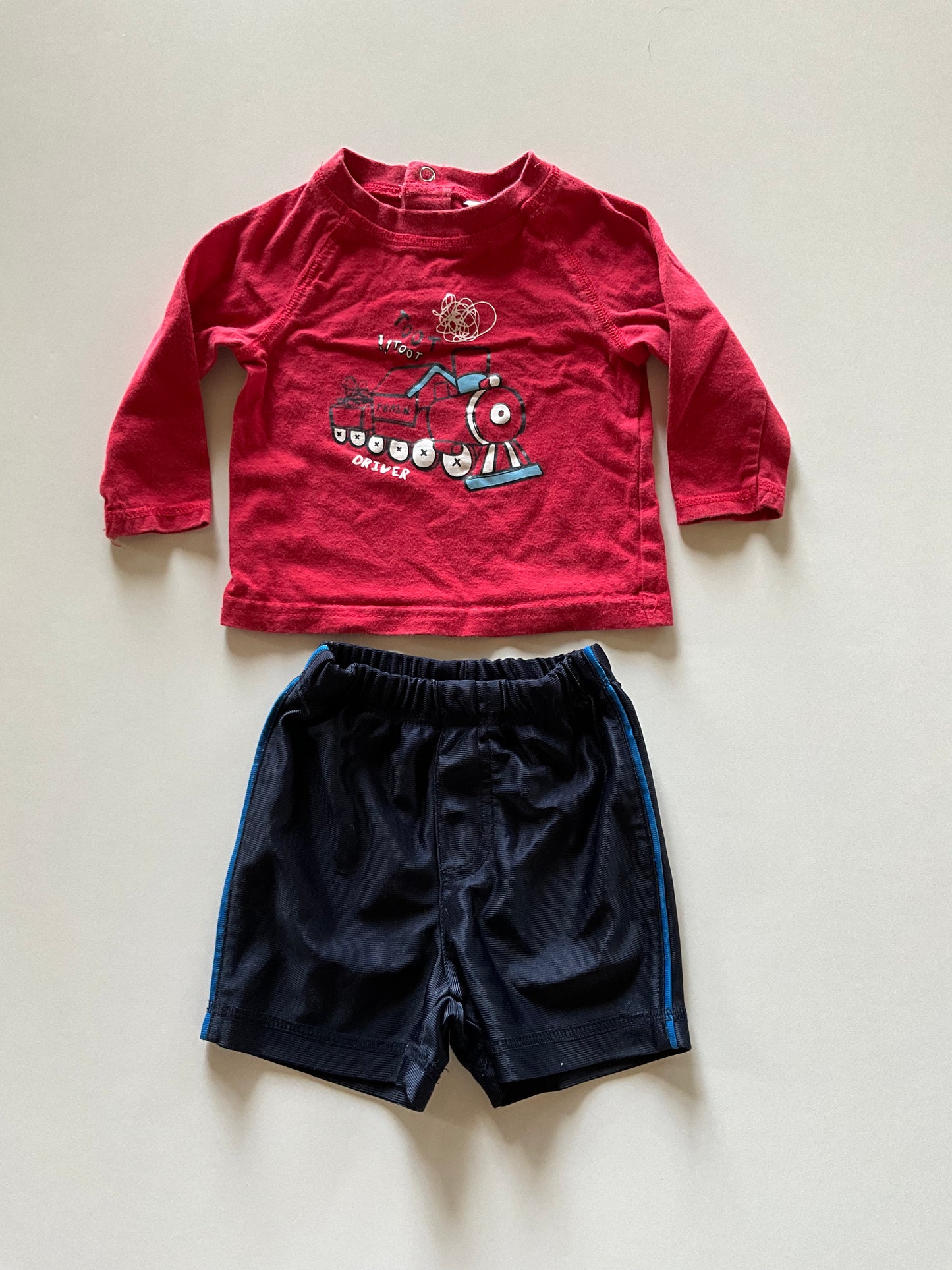 2pc Red Train Shirt & Navy Athletic Shorts