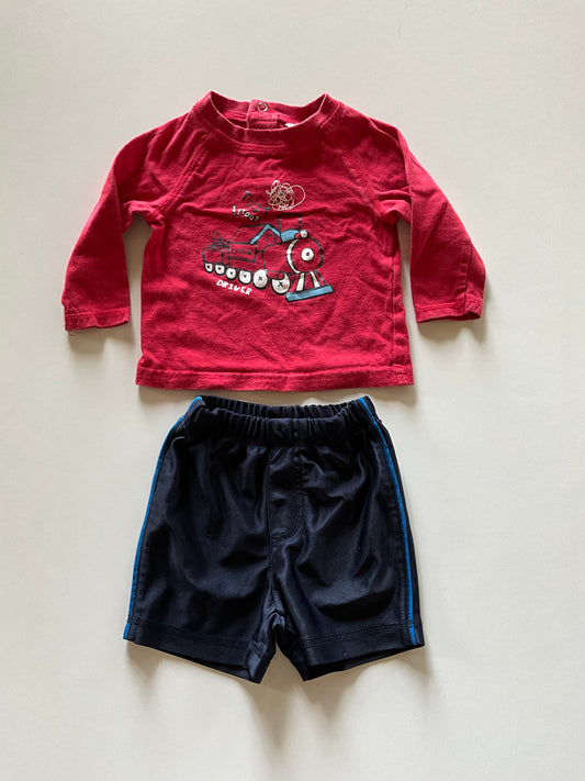 2pc Red Train Shirt & Navy Athletic Shorts