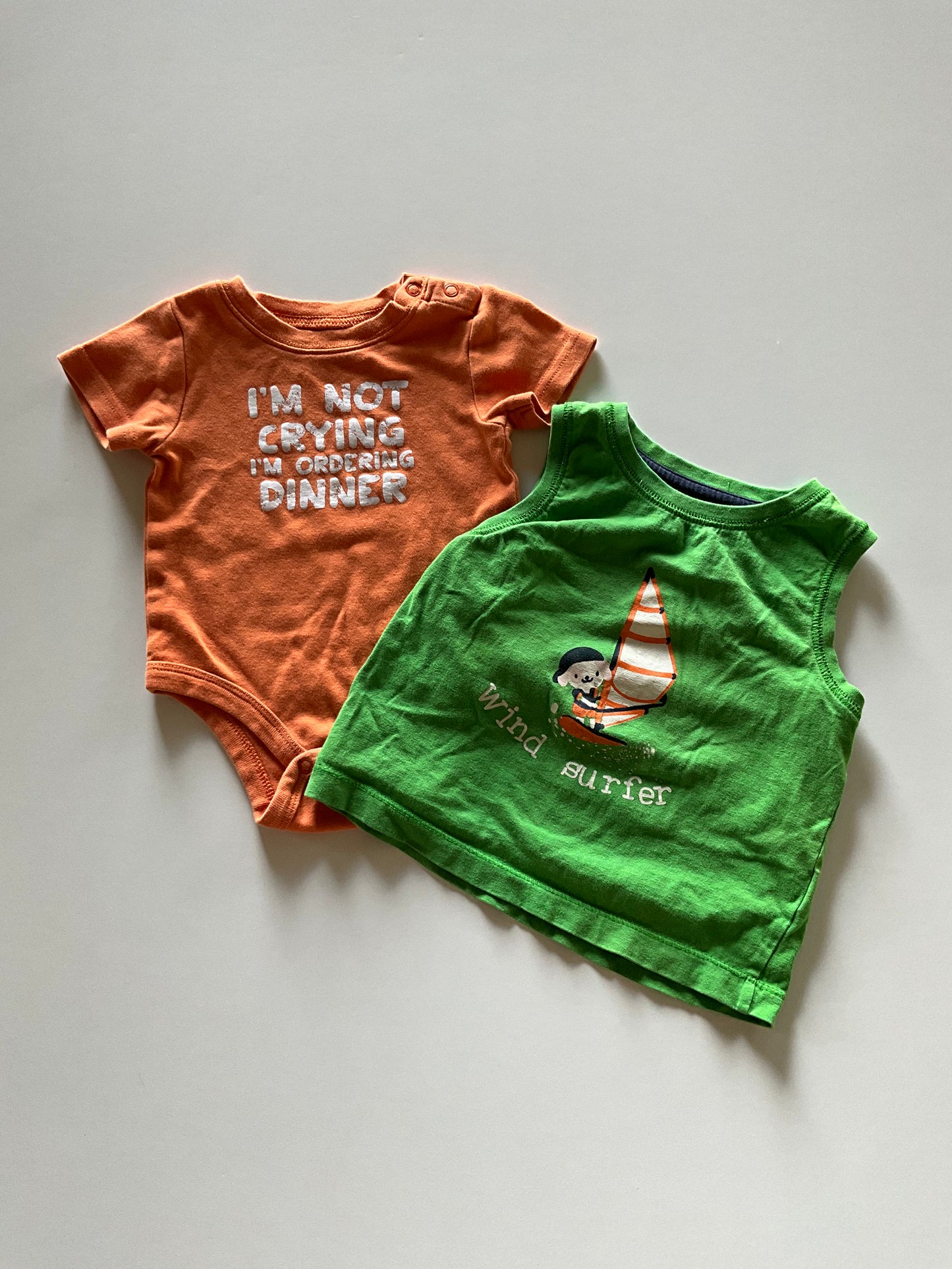 2pc Orange Onesie & Green Tank