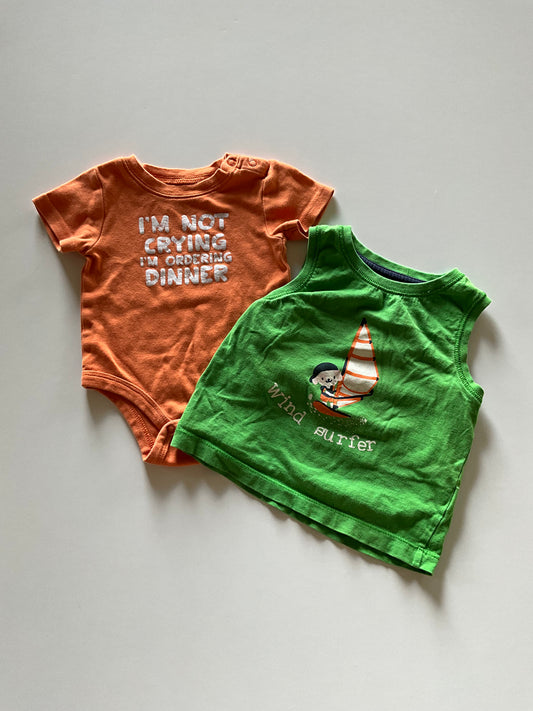 2pc Orange Onesie & Green Tank
