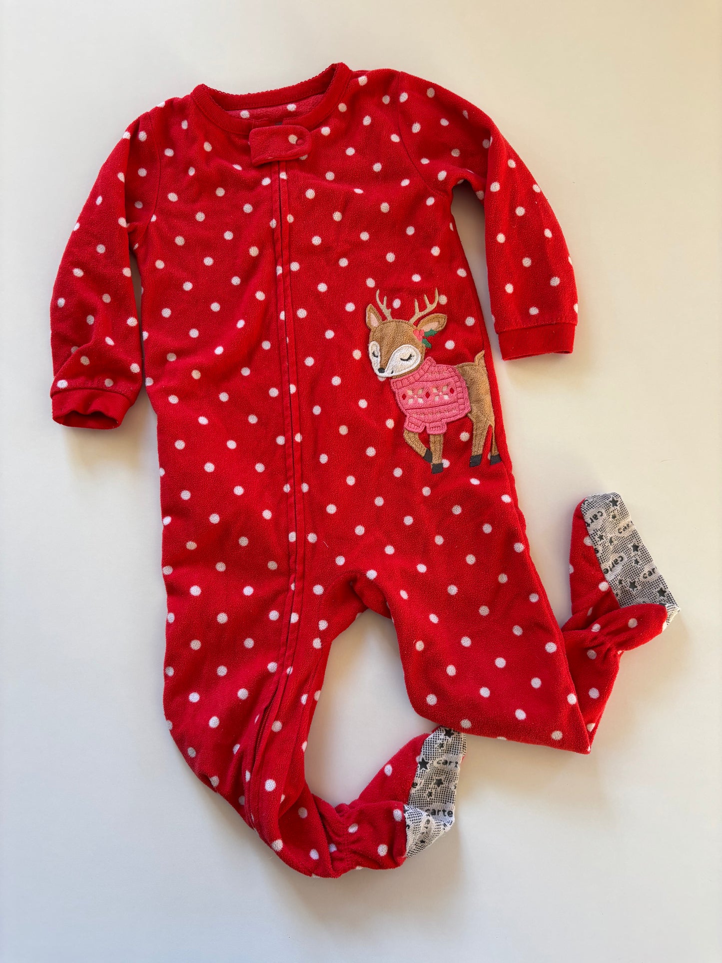 Red Polak Dot Reindeer Fleece Sleeper