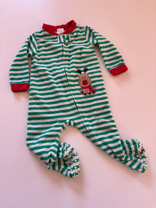 Green Striped Fleece Reindeer Sleeper