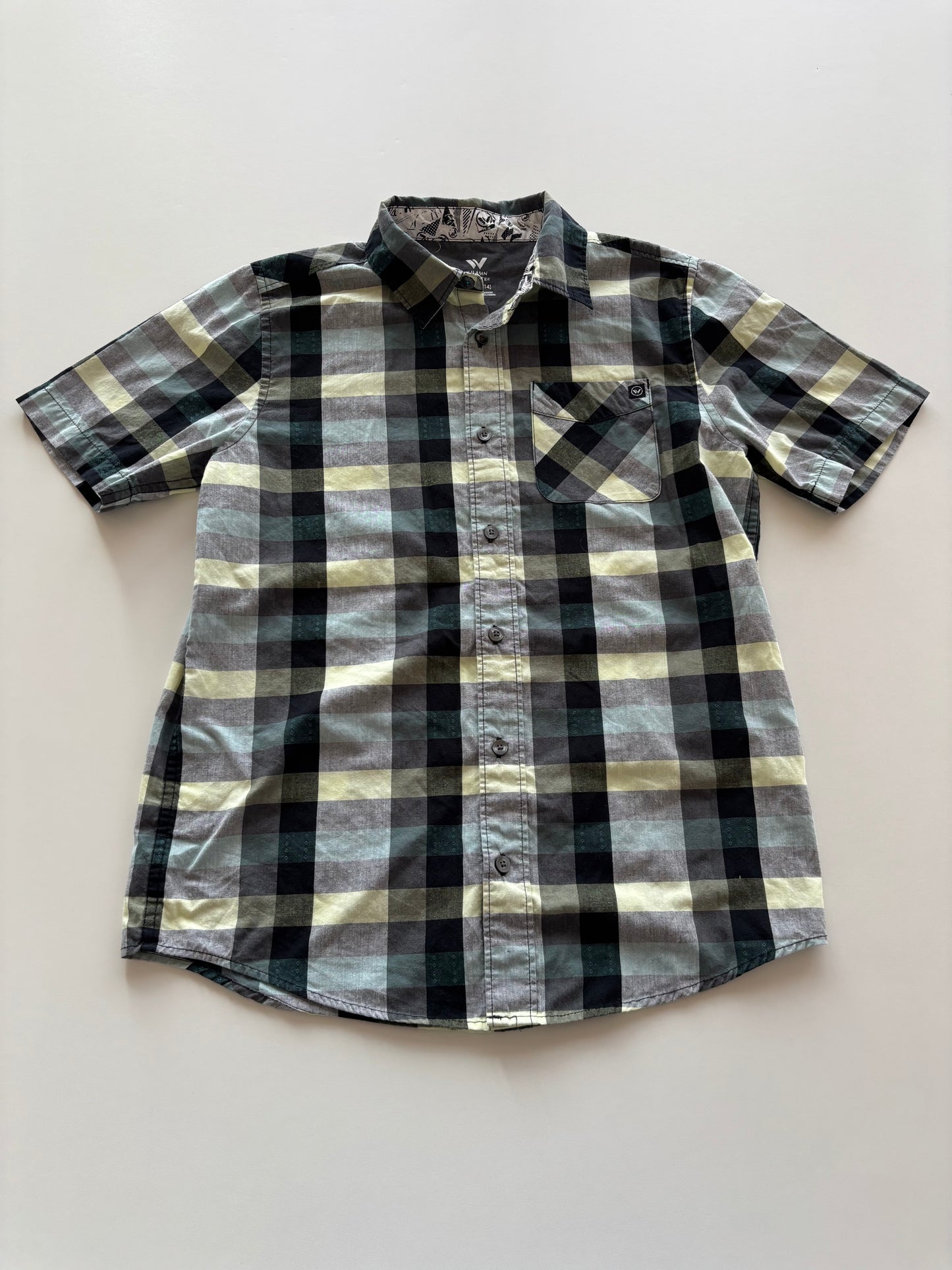 Green Plaid Button Up Tee