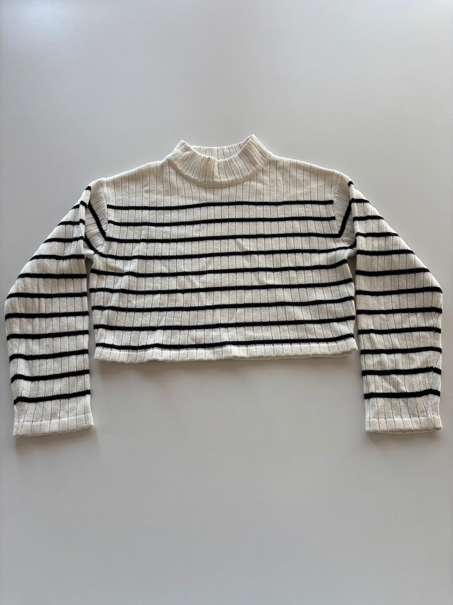 Ivory & Black Striped Knit Cropped Sweater