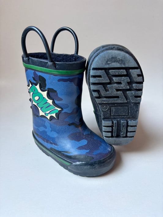 Blue Camo Pow Rubber Boots