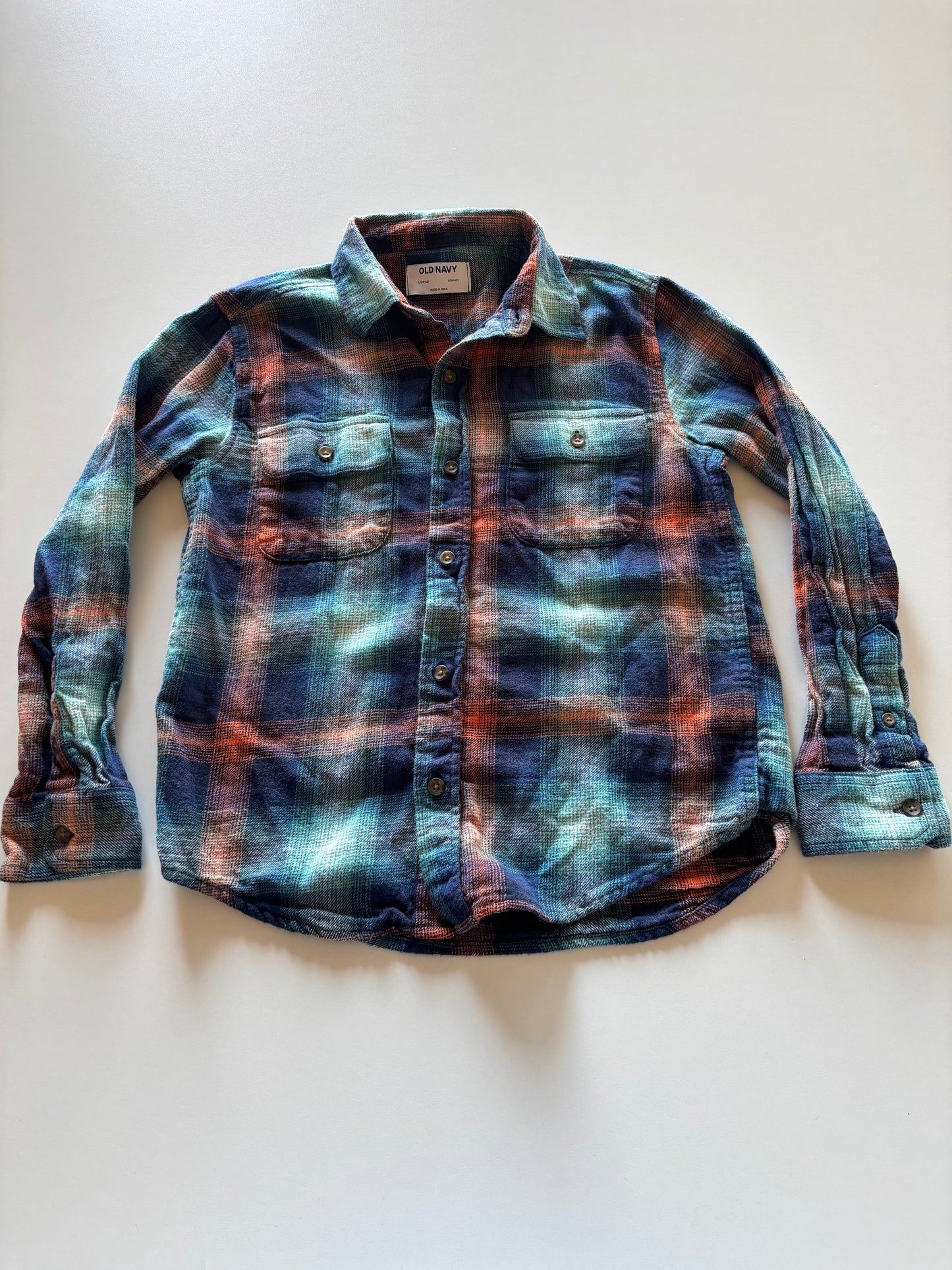 Blue & Orange Plaid Flannel Shirt