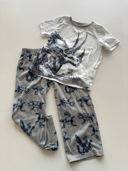 2pc White, Grey, & Blue Triceratops Pajamas