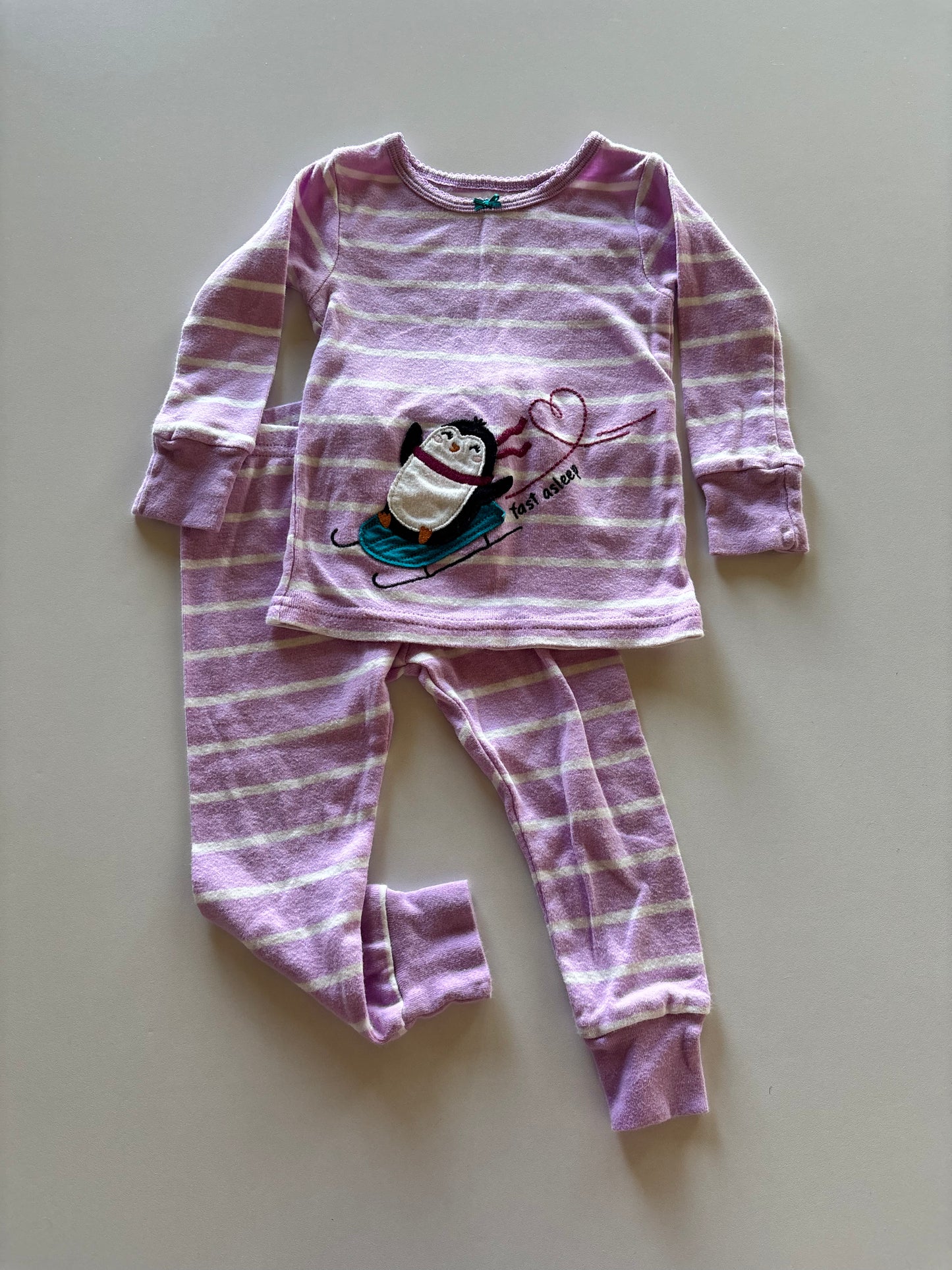 2pc Striped Sledding Penguin Pajamas