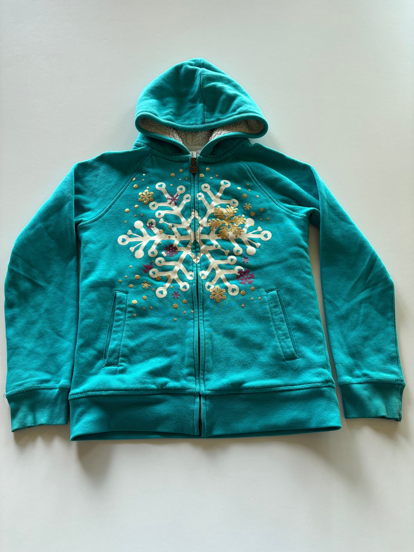 Thick Turquoise Snowflake Zip Up Hoodie