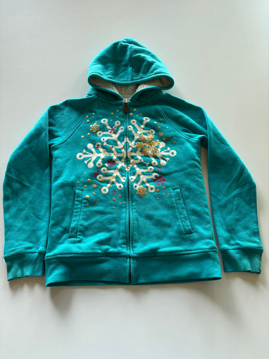 Thick Turquoise Snowflake Zip Up Hoodie