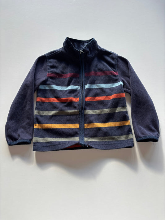 Navy Striped Fleece Zip Up Jacket
