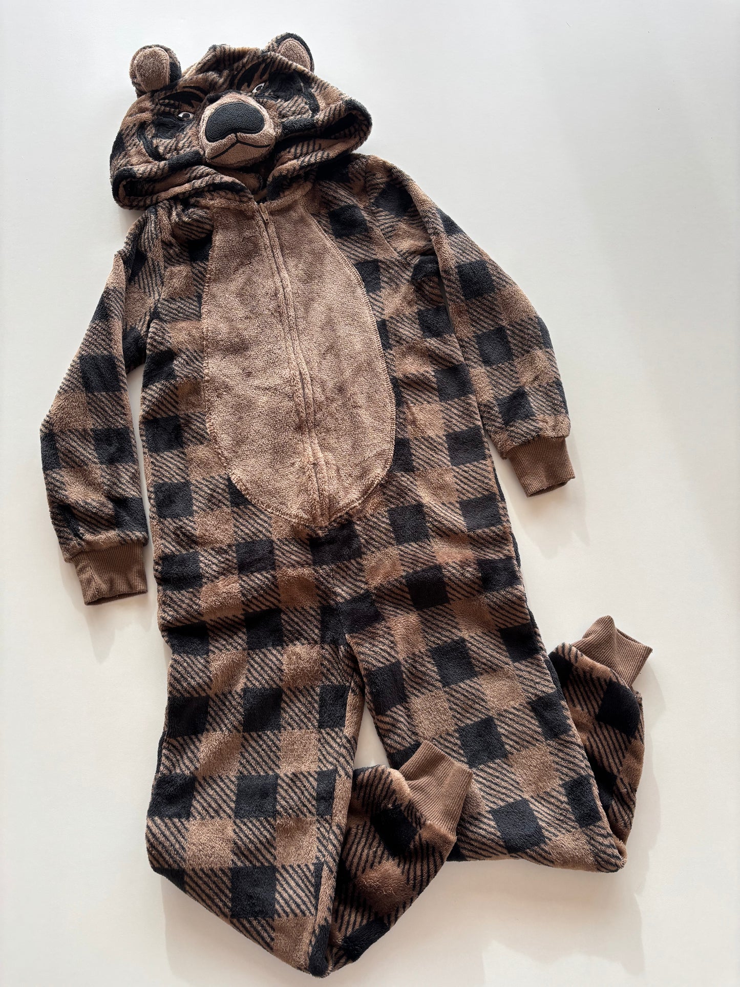 Brown Plaid Fleece Bear Romper