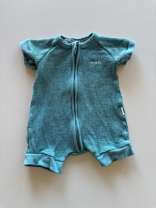 Teal Waffle Bonds Romper