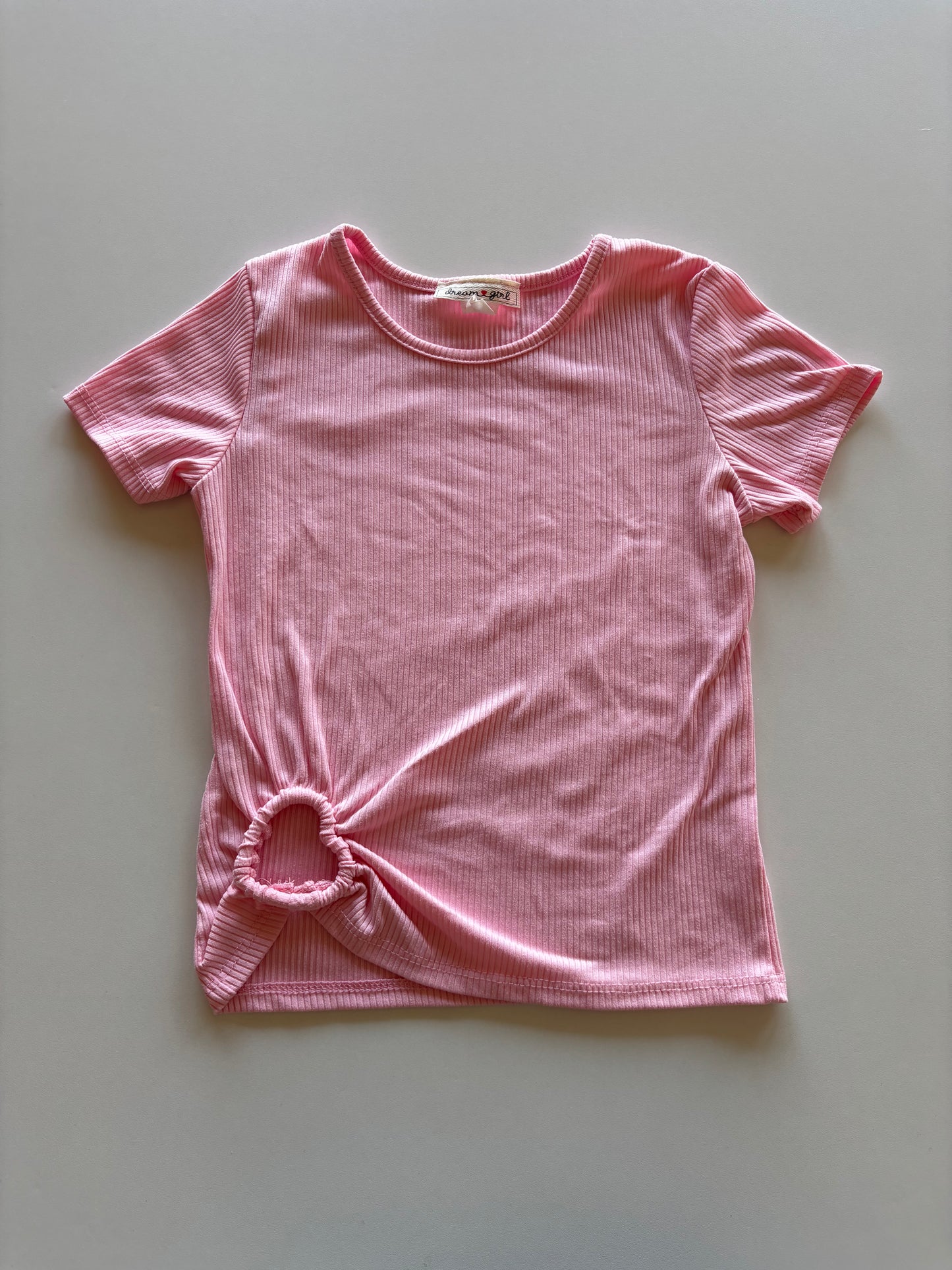 Pink Ribbed Tee with Heart Cut Out