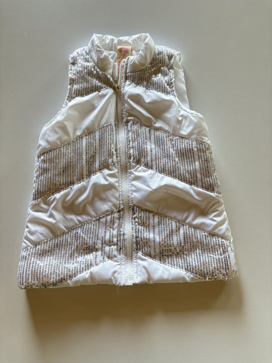 White & Silver Sequin Puffer Vest