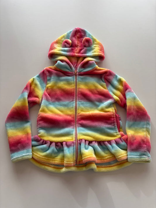 Thick Rainbow Striped Fuzzy Zip Up Hoodie