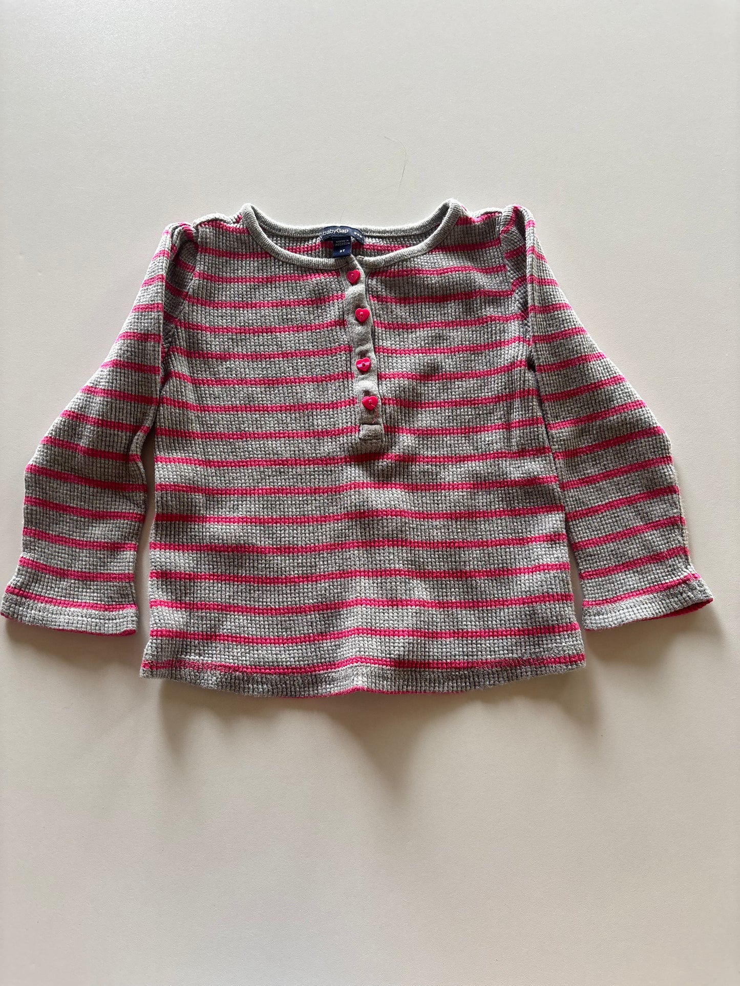 Grey & Pink Striped Waffle Shirt