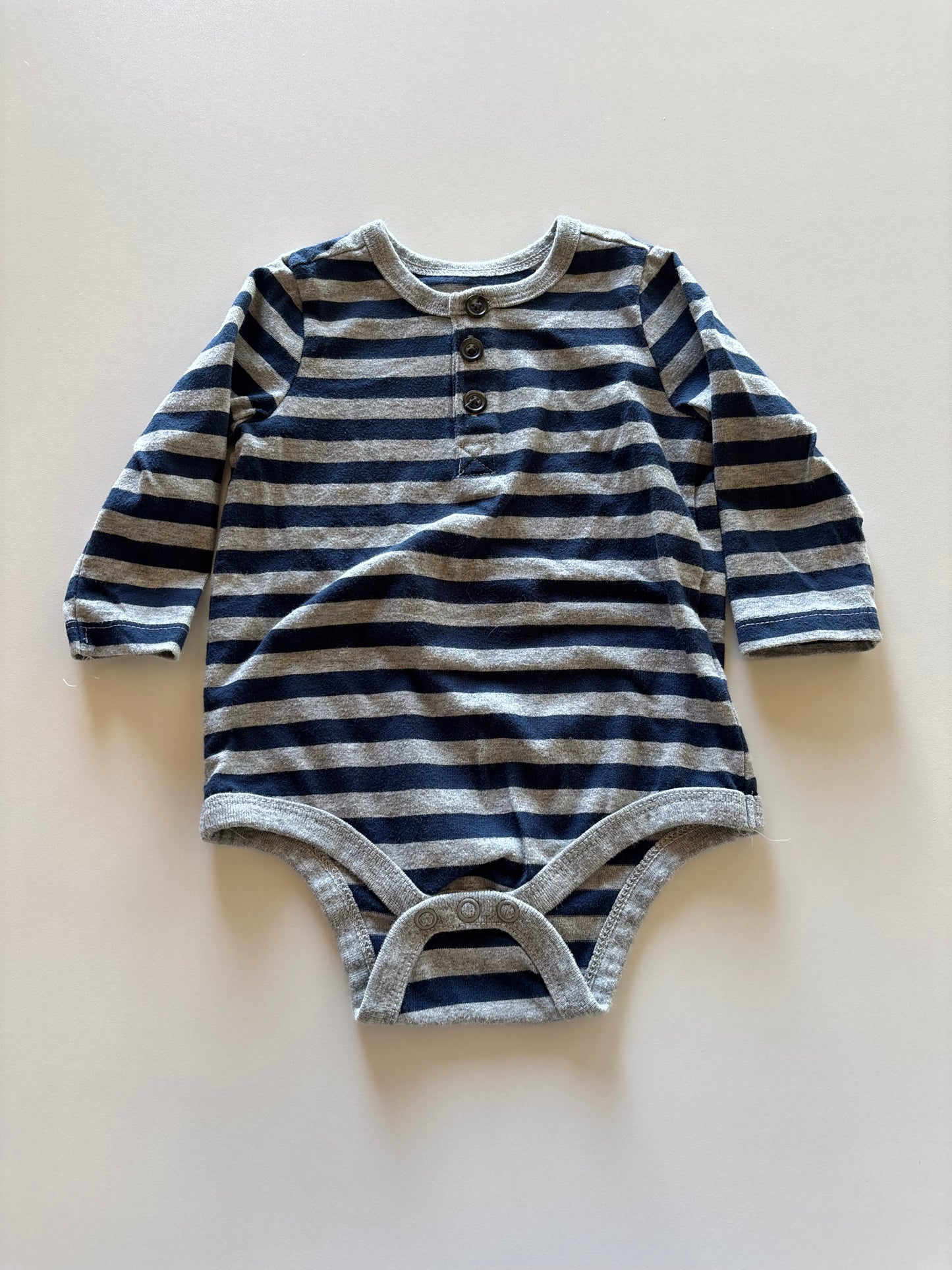Navy & Grey Striped Henley Onesie