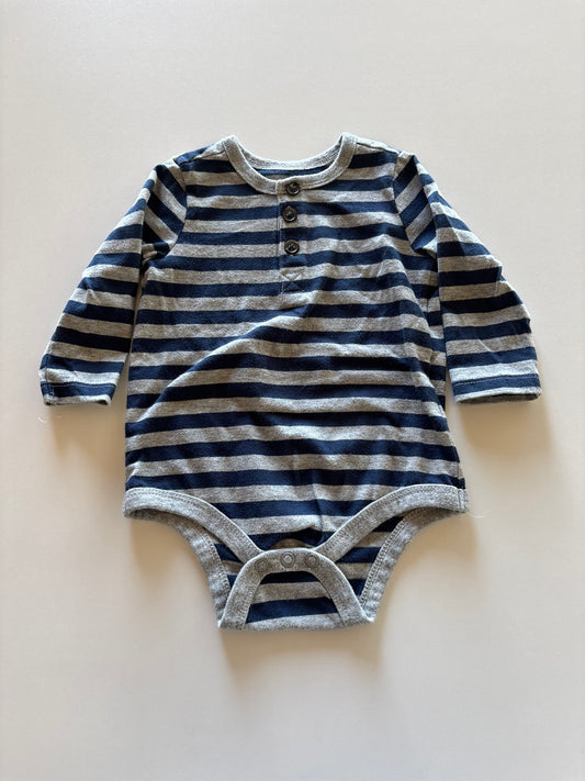Navy & Grey Striped Henley Onesie