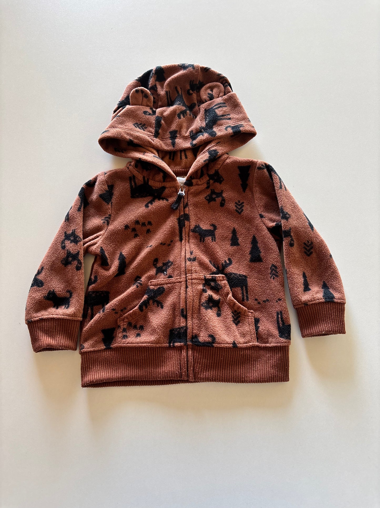 Brown Fleece Woodland Critters Zip Up Hoodie