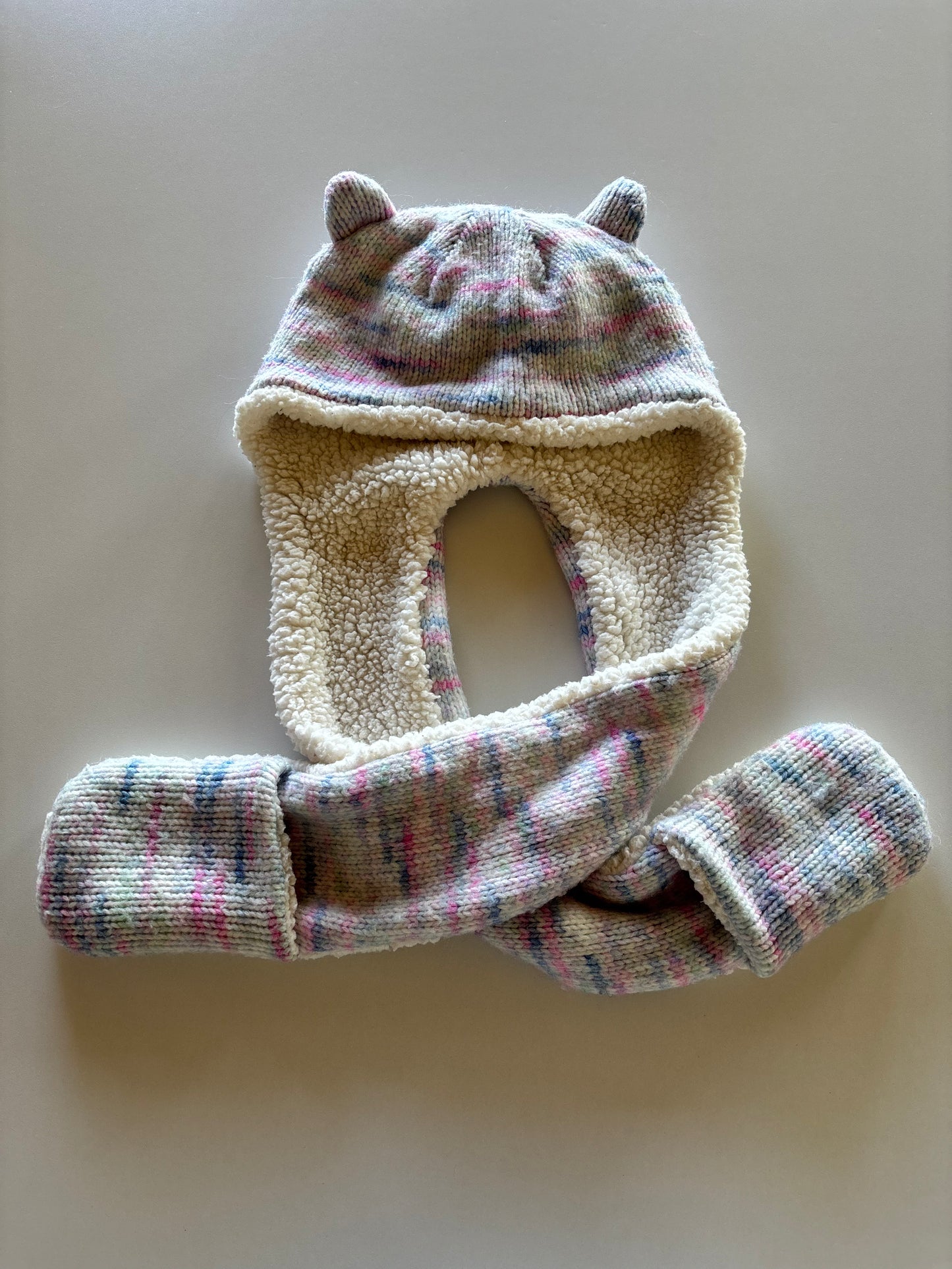 Pastel Striped Knit Toque/Scarf/Mitts