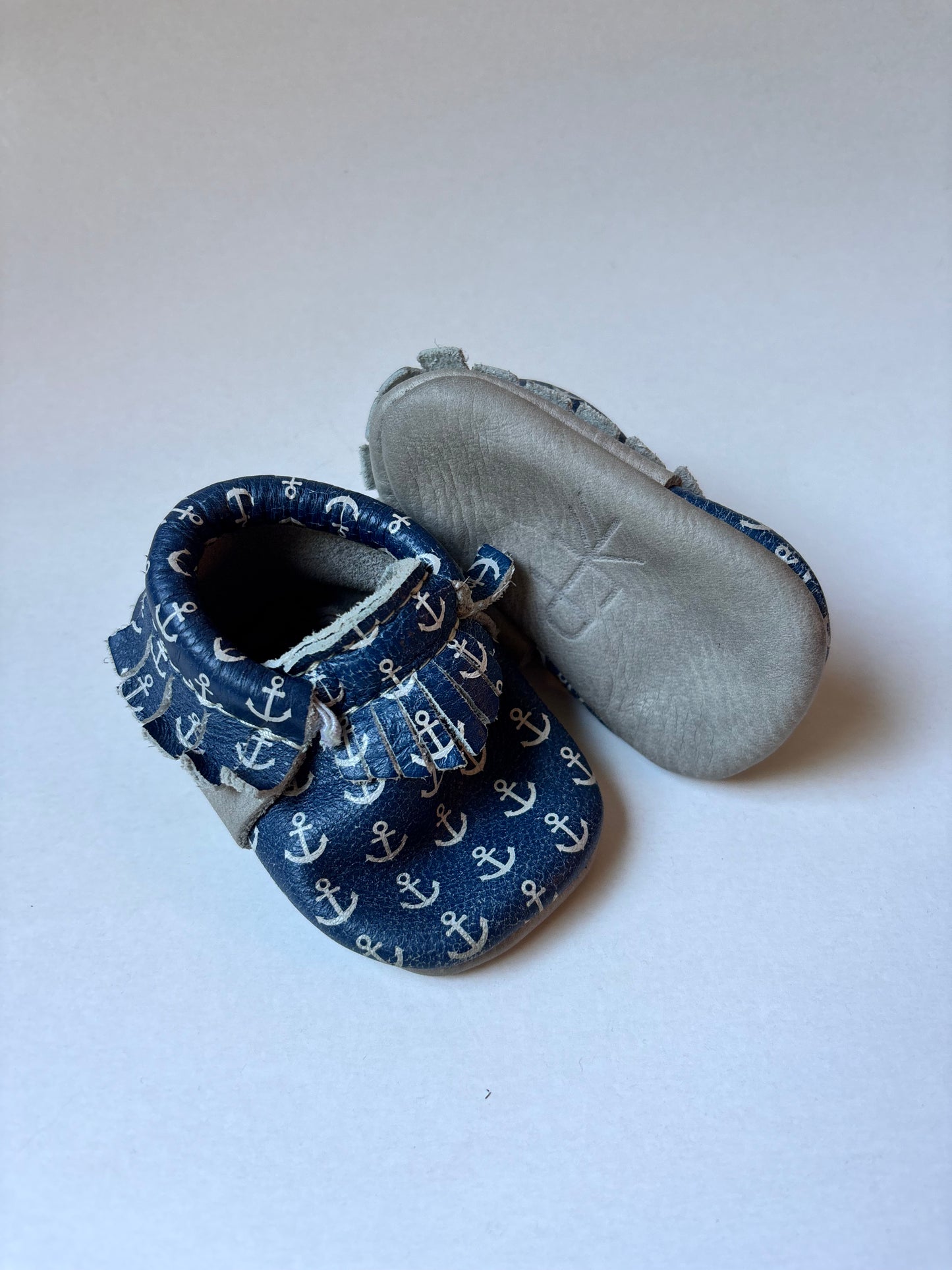 Navy Anchor Leather Shoes