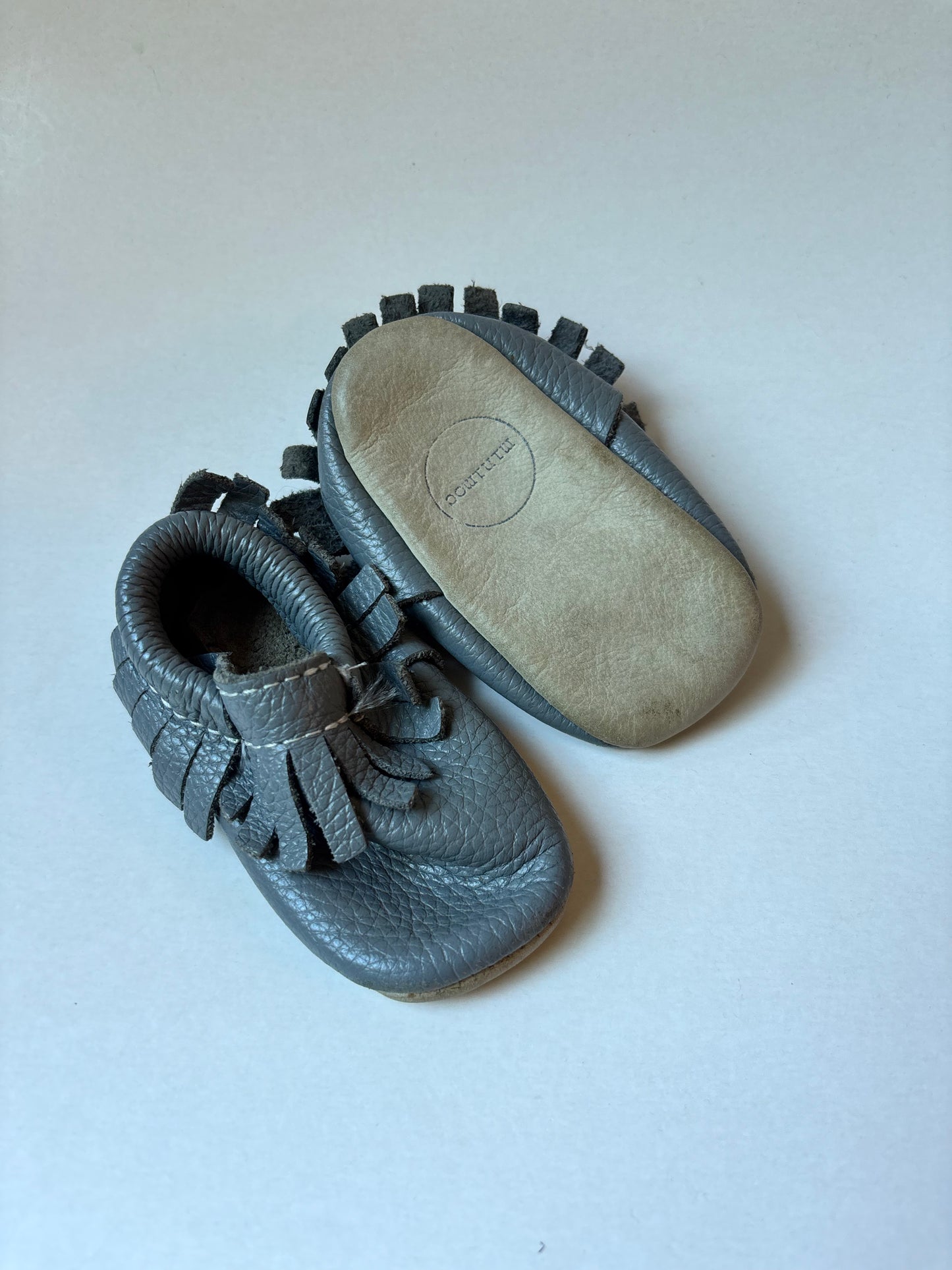 Grey Leather Moccasins